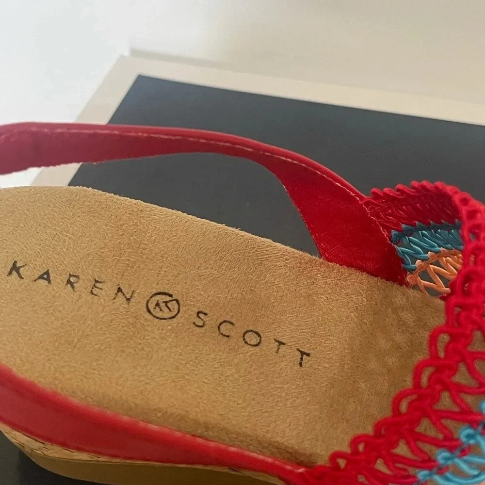 KAREN SCOTT Womens Cushioned Cork Wedge Slip On Slingback Sandal sz 8 red blue - Picture 3 of 13